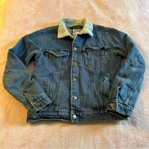 Refinery Republic Sherpa lined blue denim jacket size S button up with pockets